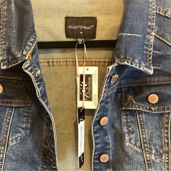 NWT Velvet Heart Gloria Blue Jean Jacket Fitted Cropped Style - Picture 3 of 7